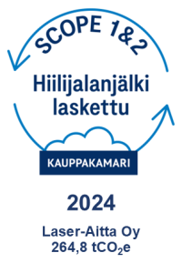 Kuvassa LAser-Aitan saama sertifikaatti Hiilijalanjälki laskettu vuodelta 2024